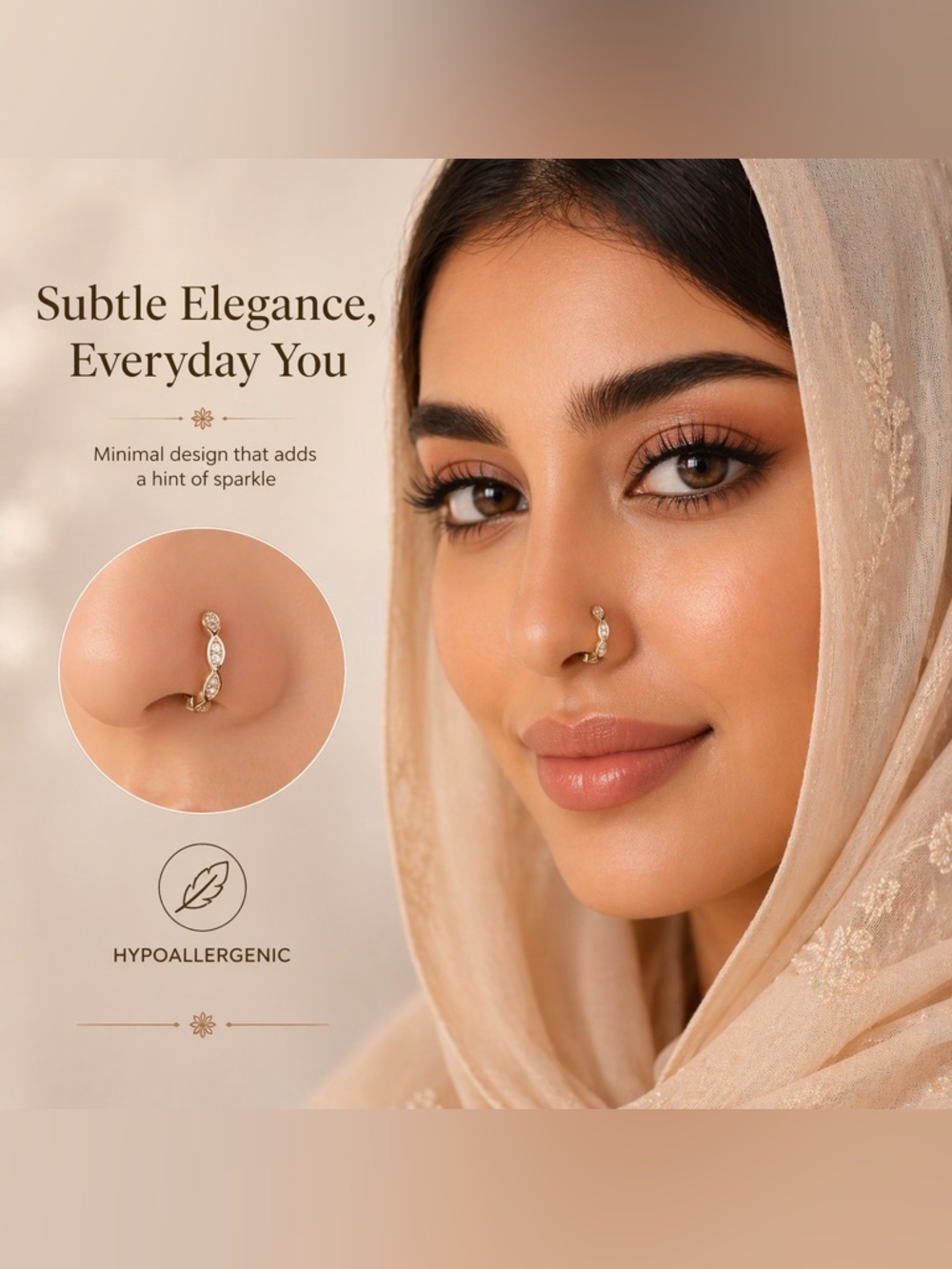 Trendy Nose Hoop ring– Hypoallergenic & Stylish nose ring golden stone